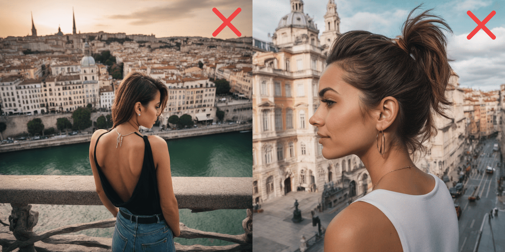 Two bad upload examples: They contain recognizable people whose faces are not clearly visible. With such images, the AI cannot create good AI-generated business headshots.